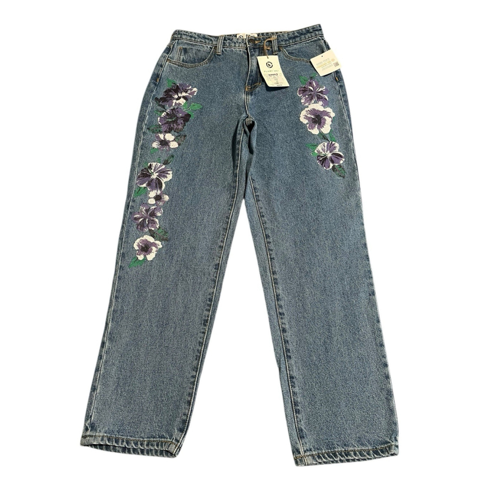 PTCL Mom Fit Jeans Medium Wash Floral Distressed High Rise Straight Size 29